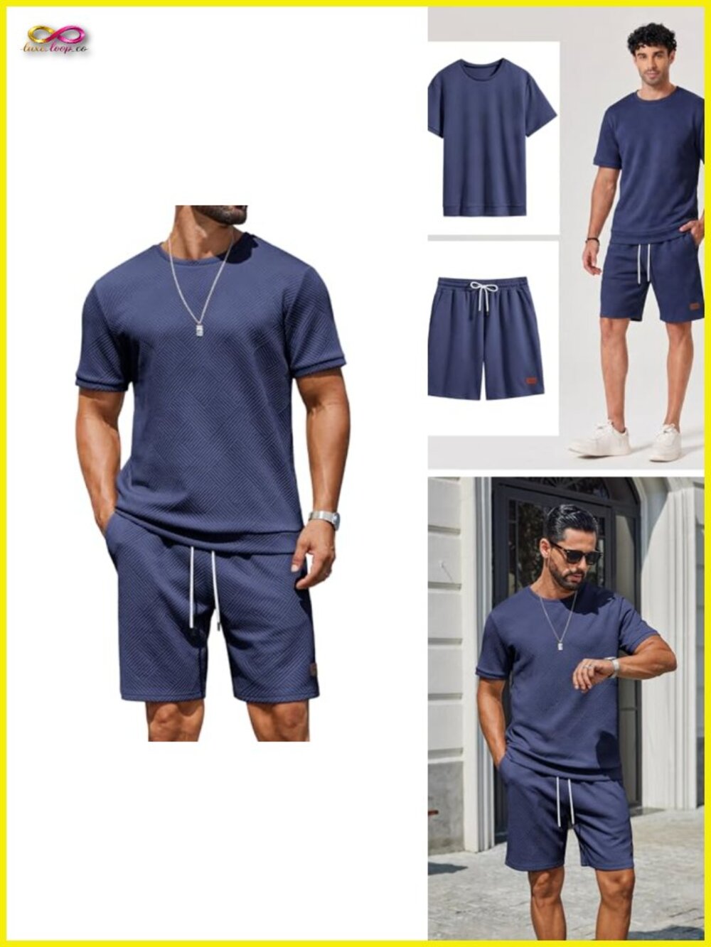Men's Wrinkle-Resistant Stretch Short-Sleeve T-Shirt and Shorts Two-Piece Set